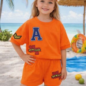 Komplet dziecięcy bluzka spodenki pomarańczowy