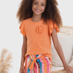 Bluzka dziewczęca z różą Kiz pomarańczowa