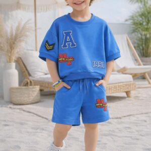 Komplet dziecięcy bluzka spodenki niebieski