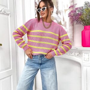 sweter damski Stayhere paski róż żółty