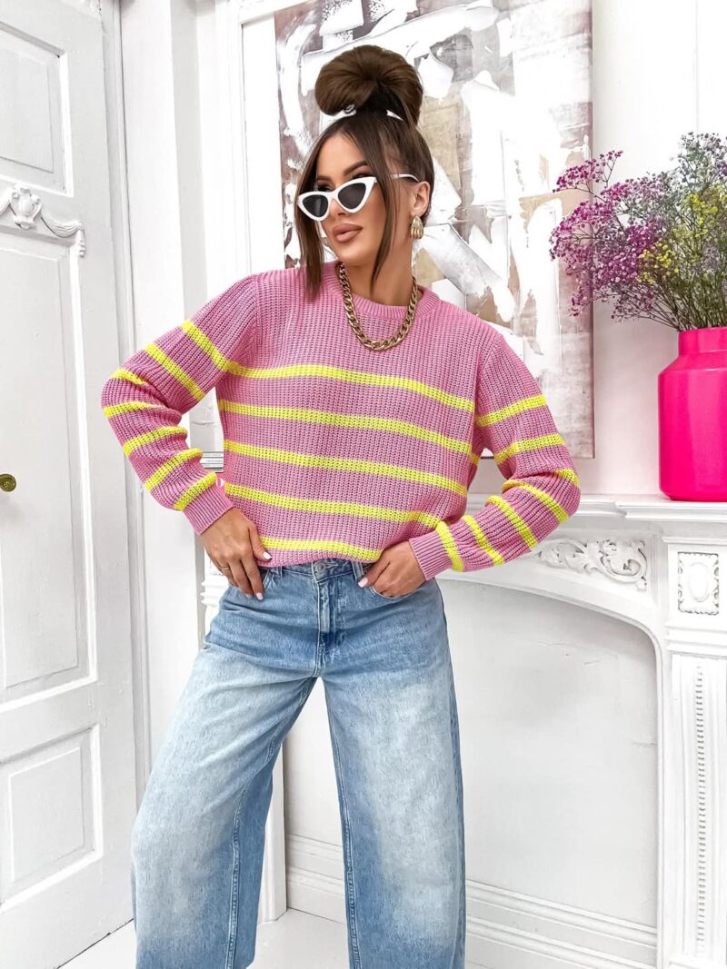 sweter damski Stayhere paski róż żółty