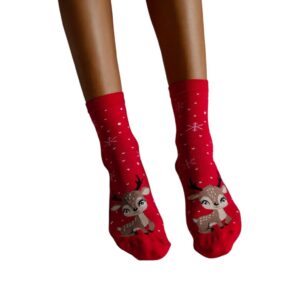 Skarpetki damskie świąteczne Mała reniferka czerwone