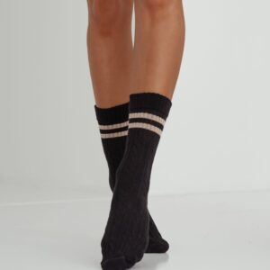 skarpety damskie Milena Warkocz z paskami czarne