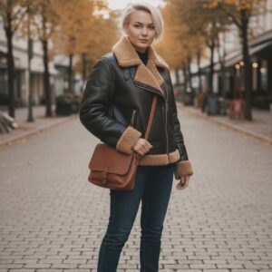 Kurtka damska kożuszek Wiya czarno-karmelowy