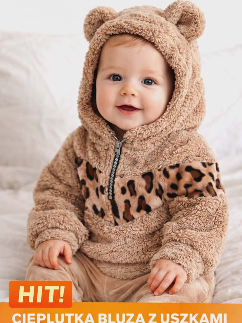 Bluza niemowlęca dziecięca Miś polar uszy beż