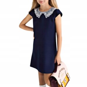 Sukienka dziewczęca prosta Madżi szkoła granatowa