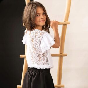 Bluzka dziewczęca galowa koronka Kiz By Kids biała