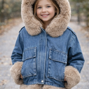 Kurtka dziewczęca katana z misiem niebieska