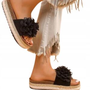 Klapki damskie platforma Seastar Kwiat czarne