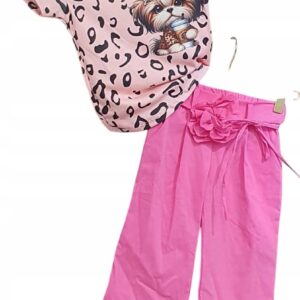 Komplet dziewczęcy komplet bluzka Piesek spodnie Róża różowy