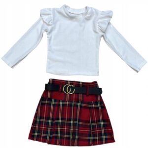 Komplet dziewczęcy świąteczny Santa bluzka spódnica krata