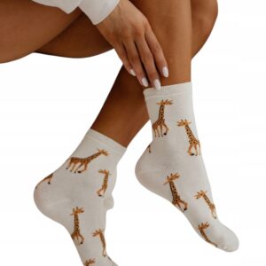 Skarpety damskie Milena Żyrafy białe