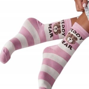 Skarpety damskie paski Milena Miś ecru róż