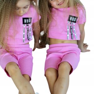 Kolarki dziewczęce getry Qba Kids prążek różowe