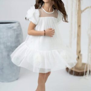 Sukienka dziecięca wizytowa Róże biała