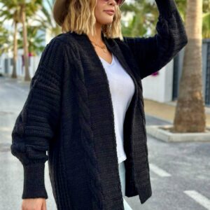 Sweter kardigan damski Warkocz Sploty czarny