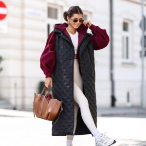 Kamizelka damska Lara długa pikowana czarna