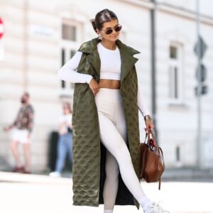 Kamizelka damska Lara długa pikowana khaki