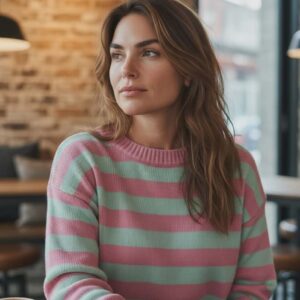 Sweter damski Stayhere paski różowo-błękitny