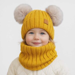 Komplet zimowy dzieciecy czapka komin musztardowy polar rozmiar 50-52