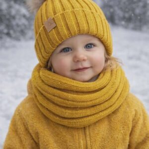 Komplet zimowy dzieciecy czapka komin musztardowy na polarku rozmiar 50-52