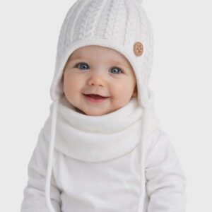 Komplet zimowy dzieciecy czapka szal biały rozmiar 40-42