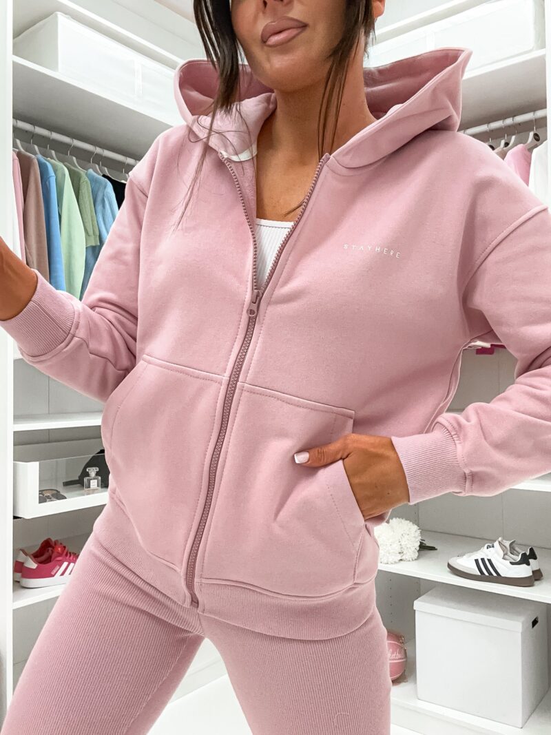 Bluza damska rozpinana Stayhere z logo pudrowy róż