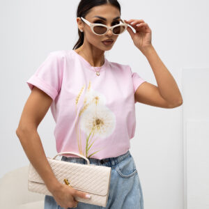 T-shirt damski bluzka Lara Fashion różowy