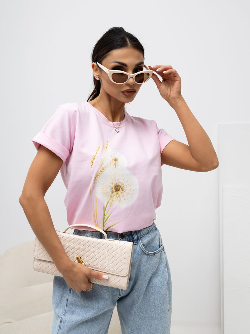 T-shirt damski bluzka Lara Fashion różowy