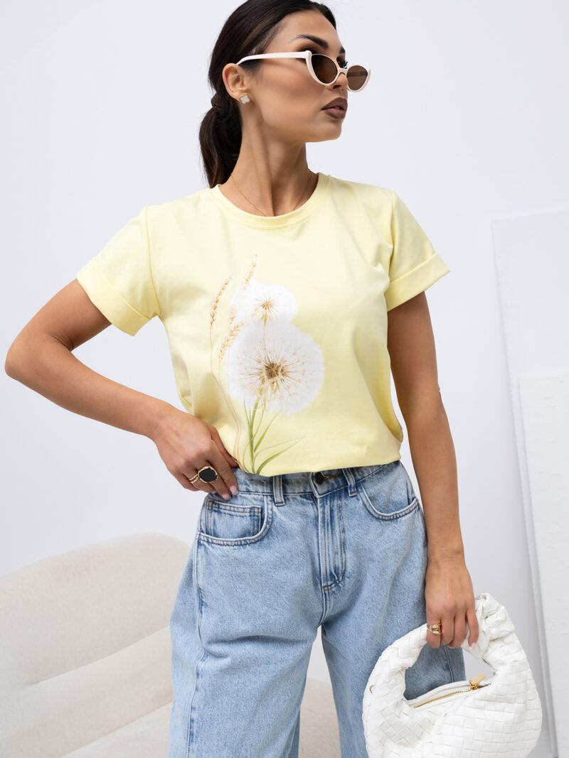 T-shirt damski bluzka Lara Fashion żółta