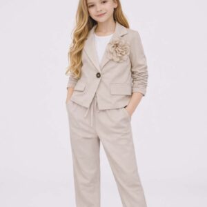 Elegancki komplet dziewczęcy marynarka spodnie beż