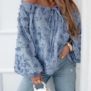 Bluzka damska Abba niebieski prążek kwiat