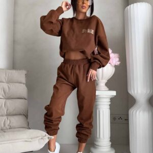 Komplet damski Noir By Me bluza spodnie brąz camel