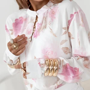 Bluzka damska Karla kwiat ecru puder róż
