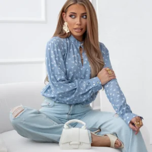 Bluzka damska Karla niebieska kwiaty