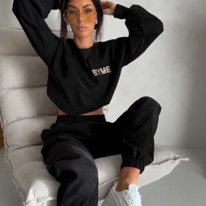 Komplet damski dresowy bluza spodnie Noir czarny