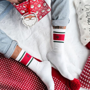 Skarpety męskie świąteczne prążek z Choinką białe