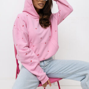 Bluza damska z kapturem Wisienki Lara Fashion róż