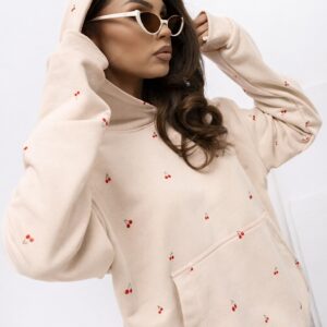 Bluza damska z kapturem Wisienki Lara Fashion beż