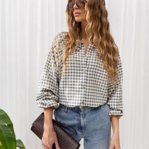 Koszula damska Lolita z kołnierzykiem kratka zieleń