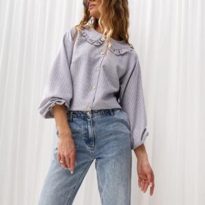 Koszula damska Lolita z kołnierzykiem kratka puder róż