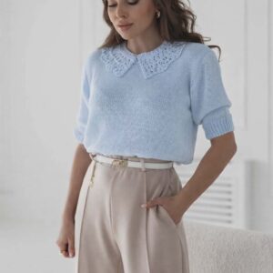 Sweter damski Pola z kołnierzykiem błękitny