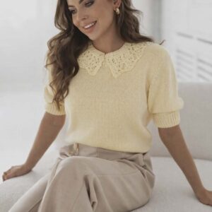 Sweter damski Pola z kołnierzykiem pastel żółty