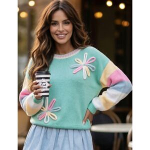 Sweter damski pastelowy kwiat Dalia