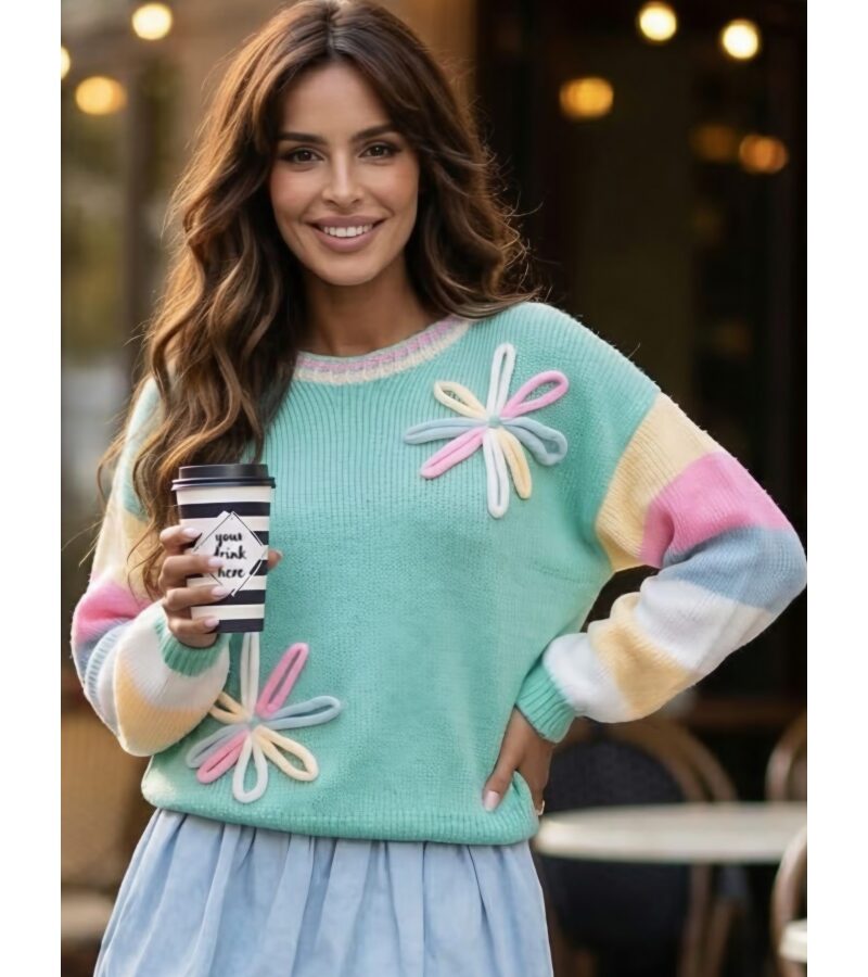 Sweter damski pastelowy kwiat Dalia