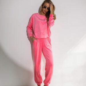 Komplet damski welurowy Stayhere bluza spodnie koralowy