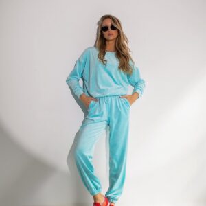 Komplet damski welurowy Stayhere bluza spodnie turkus