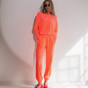 Komplet damski welurowy Stayhere bluza spodnie pomarańczowy