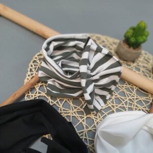 Turban dziecięcy opaska bawełniana biało-khaki w paski