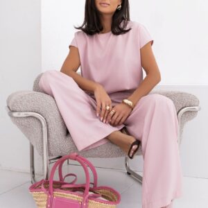 Elegancki dwuczęściowy komplet Olga bluzka + spodnie pudrowy róż